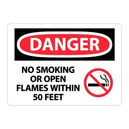 National Marker Co NMC OSHA Sign, Danger No Smoking Or Open Flames Within 50 Feet, 10in X 14in, White/Red/Black D673PB